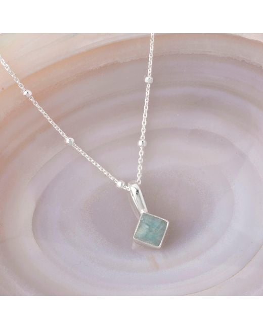 Nellou Jewellery Metallic Diamond Aquamarine Necklace Birthstone March Sterling