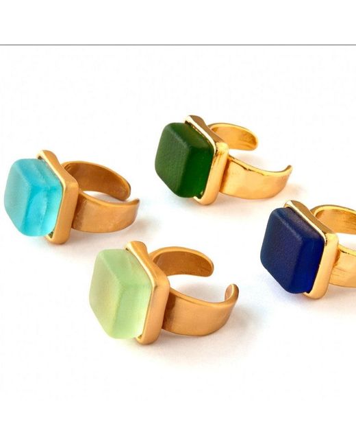 Smart Glass Jewelry Blue Recycled Gin Bottle Cube Ring Aqua
