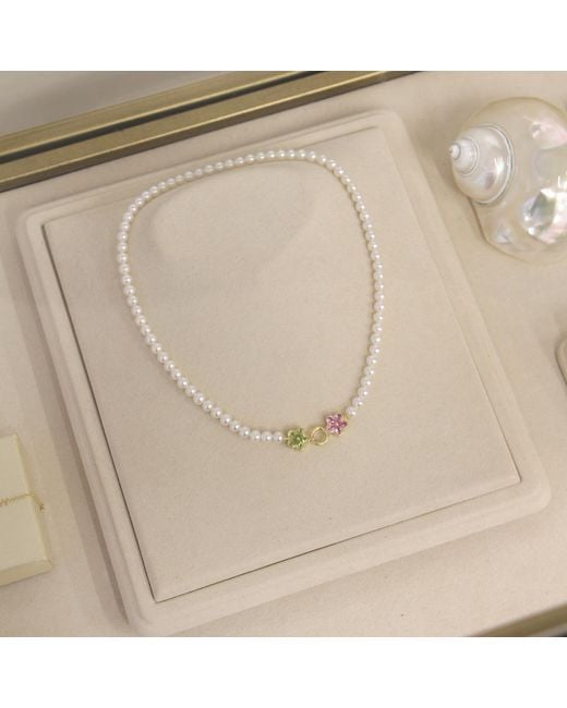 Agora Jewellery Metallic Spring Flowers Pearl Necklace
