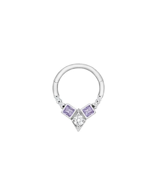 Zohreh Metallic Tanzanite & Diamond Daith Hoop Earring 9K