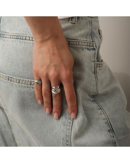 LINYA JEWELLERY Blue Lyra Oval Crystal Stone Little Finger Knight Ring