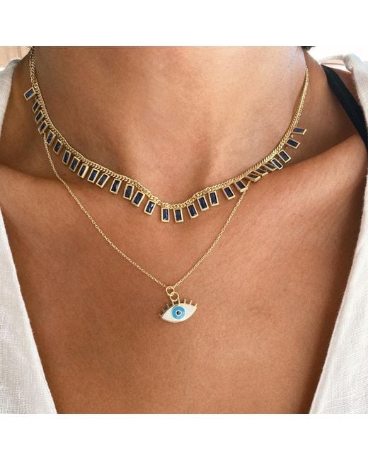 Spero London Metallic Evil Eye Eyelash Sterling Vermeil Necklace