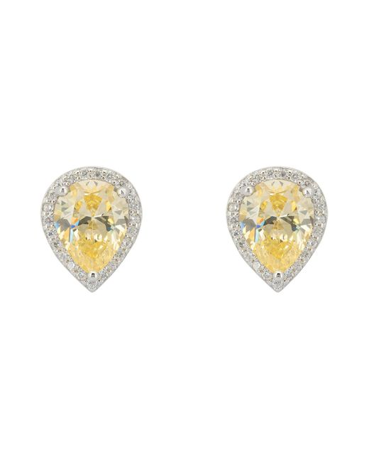 Latelita London Metallic Theodora Yellow Topaz Teardrop Gemstone Stud Earrings Silver