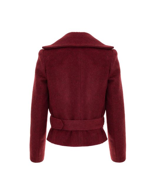 AVENUE No.29 Red Wool Double Breasted Wide Lapel Jacket With Belt