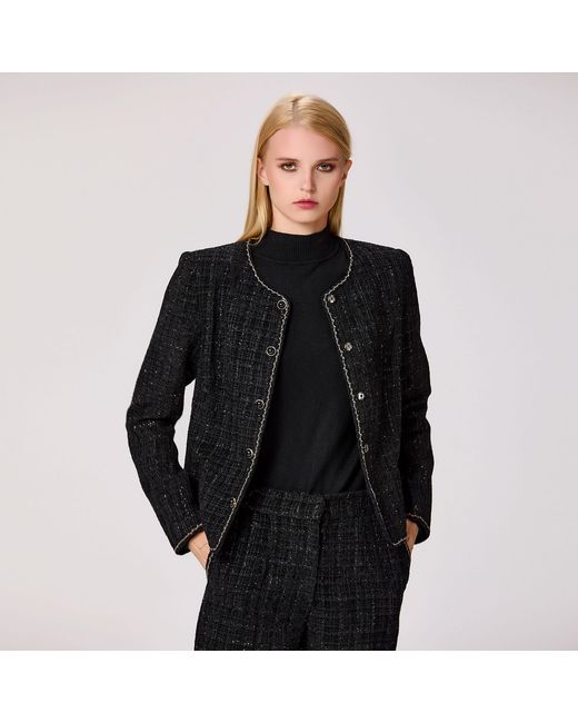 Smart and Joy Black Tweed Round Neck Jacket