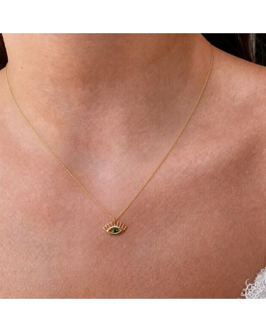 Spero London Metallic Green Eye Evil Eye Sterling Silver Necklace