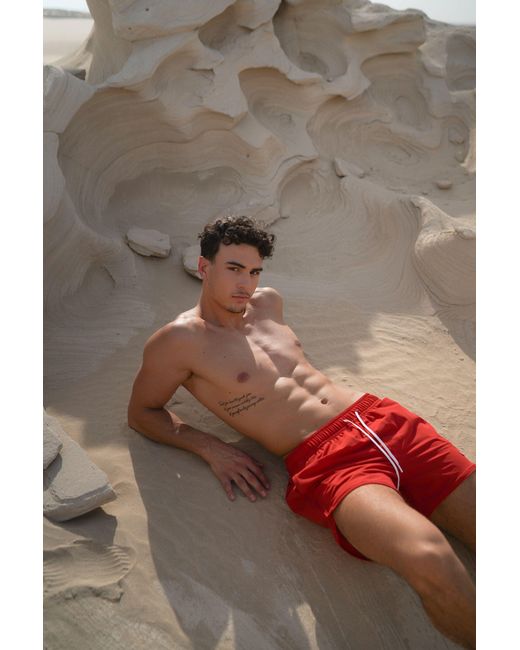 Haus of Mclees Red Sporting Swim Shorts for men