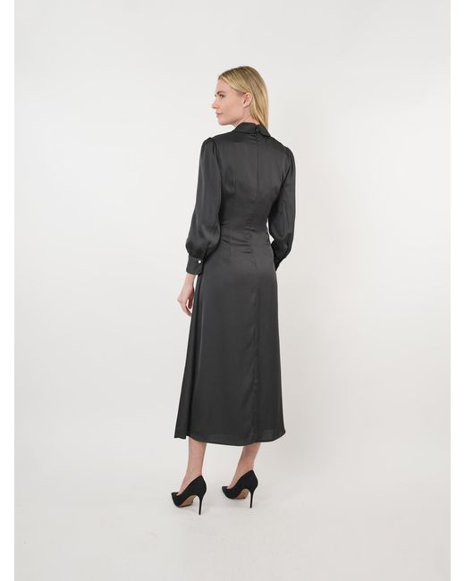 John Abgin Black Satin Pearl Detail Maxi Dress