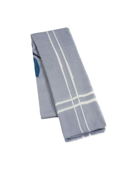 Heritagemoda Blue Luxury Wool-Silk Scarf – Hand-Painted With Deep & Charcoal Floral Design for men