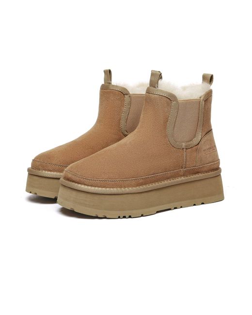 EverAu Australia Brown Shoveler Leather Platform Short Chelsea Boots