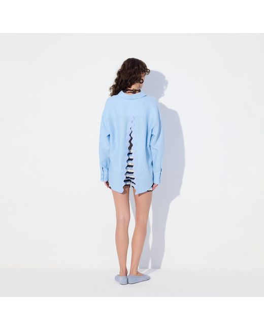 Thisisu Collection Blue Sirena Open-Back Linen Wavy Shirt