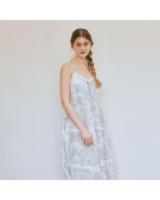 Luna Luz Gray French Toile Bamboo Rayon Nightdress With Built-In Bra Cups –