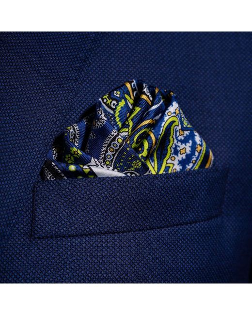 Otway & Orford Blue 'Labyrinth' Paisley Silk Pocket Square for men