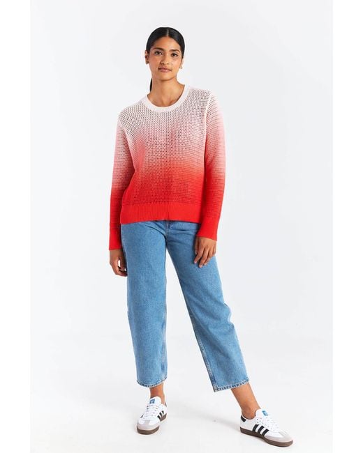 Brodie Cashmere Red Mesh Dip Dye Crew