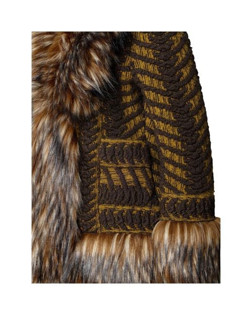 The Extreme Collection Brown Short Knit Coat With Faux Fur Leonore