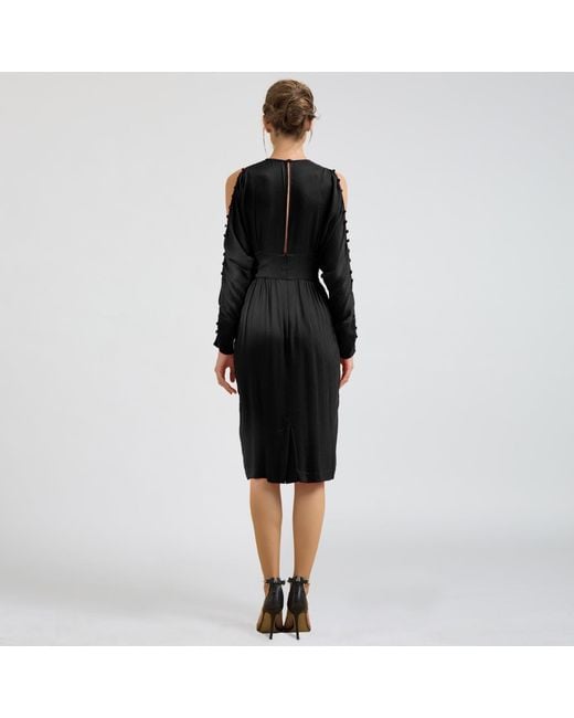Smart and Joy Black Bat Sleeved Fitted Dress With Off-Shoulders