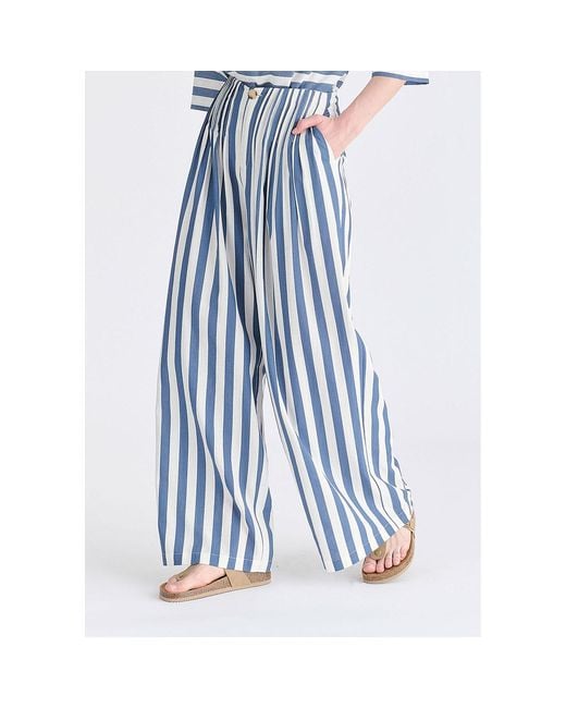 Paisie Blue Front Pleats Detail Wide Leg Trousers