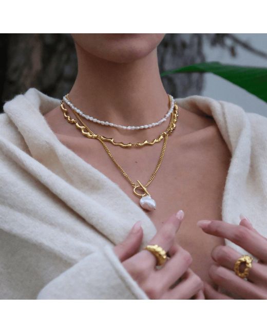 LINYA JEWELLERY Metallic Yao Baroque Pearl Chain Necklace