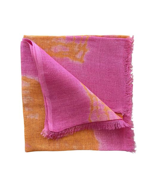 Heritagemoda Orange Handmade Tie-Dye And Linen Scarf