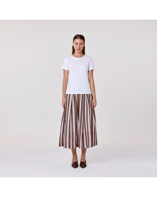 Smart and Joy Brown Striped Midi Skirt With Cotton Lining