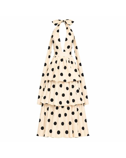 Mac Duggal White Neutrals Halter Neck Polka Dot Ruffle Maxi Dress