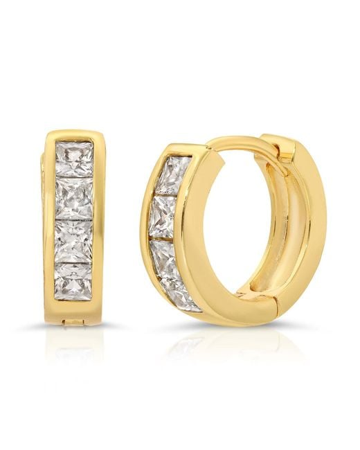 Glamrocks Jewelry Metallic Cz Princess Huggie Hoops