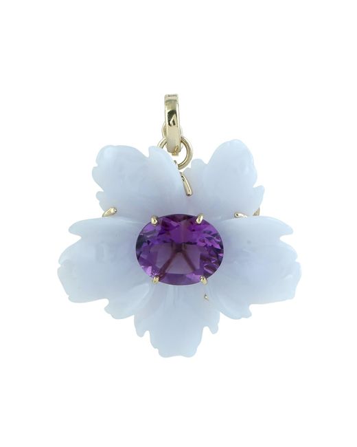 Artisan Blue 14K Carved Chalcedony & Amethyst Flower Pendant
