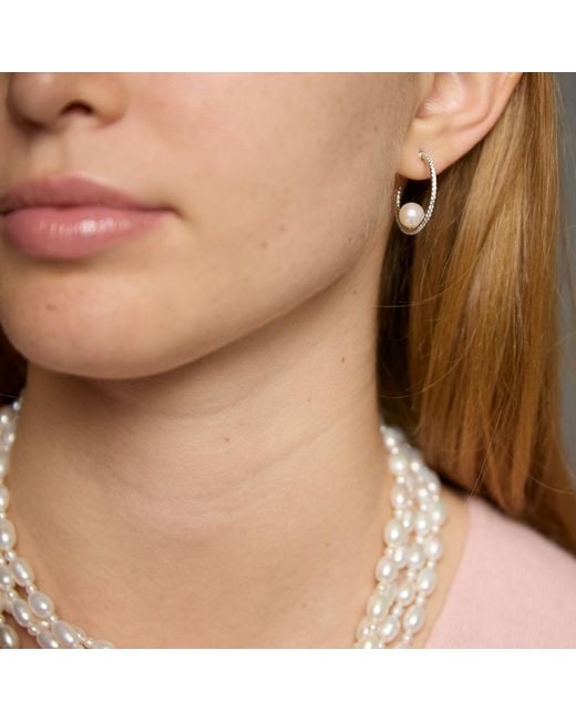 Pearls of the Orient Online White Stella Large Pave Hoop Earrings With Cultured Freshwater Pearls