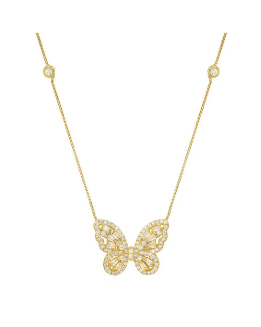 Kylie Harper Metallic Diamond Cz Baguette Butterfly Station Necklace