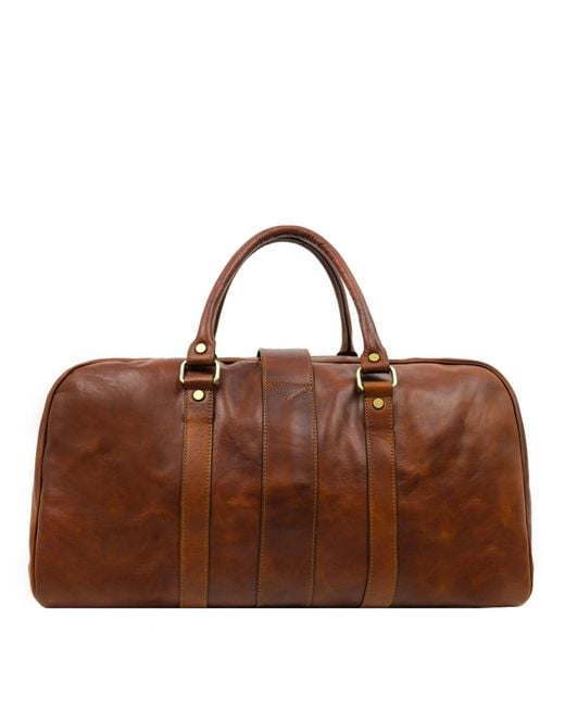 Time Resistance Brown Cognac Matte Leather Duffel Bag For for men