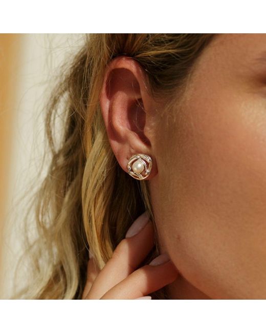 Isla Silver Metallic Freshwater Pearl Stud Earrings