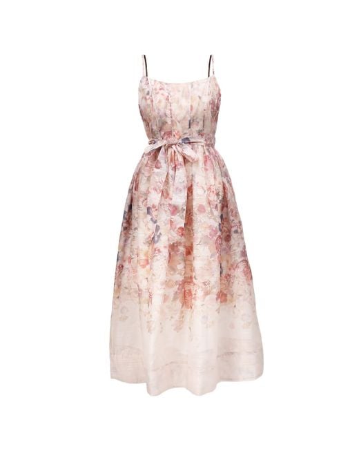 Smart and Joy Pink Neutrals Flower Print Organza Strappy Dress
