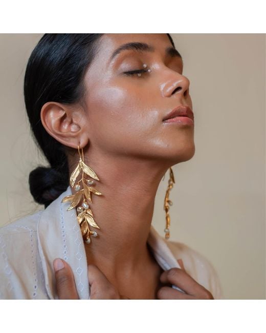 Dhwani Bansal Metallic Isaro Chandelier Earrings With Baroque Pearls