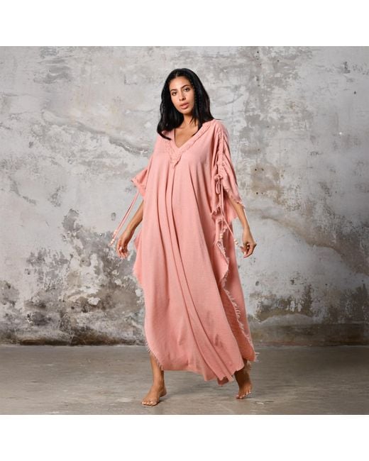Zhenabia Pink Boho Kaftan Summer Maxi Dress