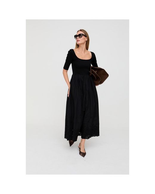 Lily and Lionel Black Sydney Short Sleeve Jersey Bodice Embroidered Midi Dress