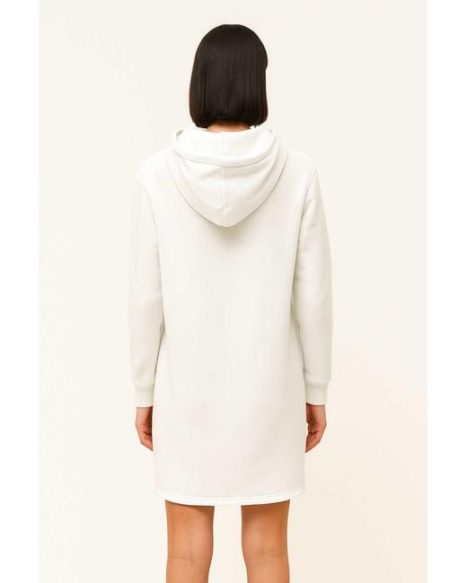 Conquista White Neutrals Ecru Cotton-Blend Hoodie Dress