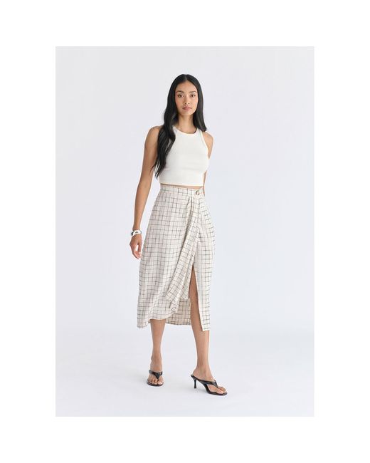 Paisie Natural Neutrals Draped Wrap Midi Skirt