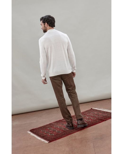Paul James Knitwear White Extra Fine Merino Wool Shaw Mock Turtleneck Jumper for men