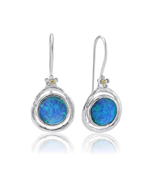 Isla Silver Blue Handmade Fire Opal Hook Earrings With Flower Detail