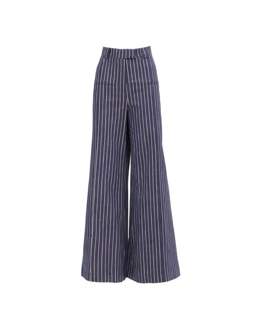 Julia Allert Blue Navy High-waist Wide-leg Denim Pants Striped