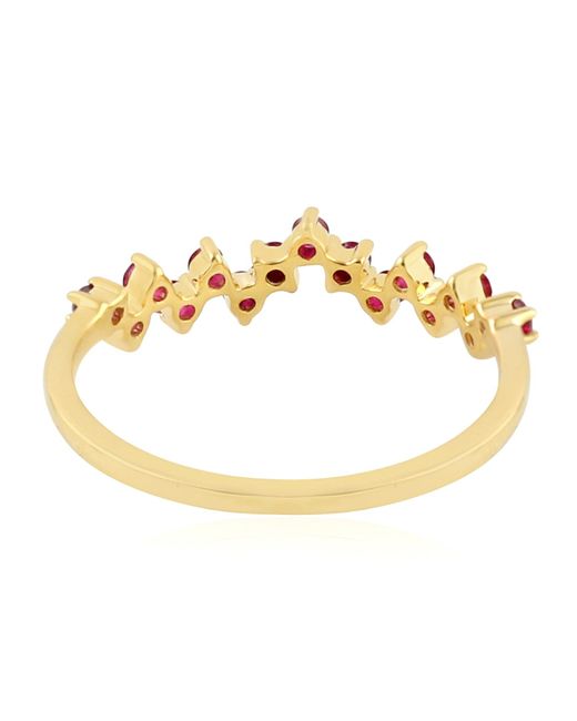 Artisan Red 14k Yellow Gold In Ruby Gemstone Zigzag Shape Designer Ring
