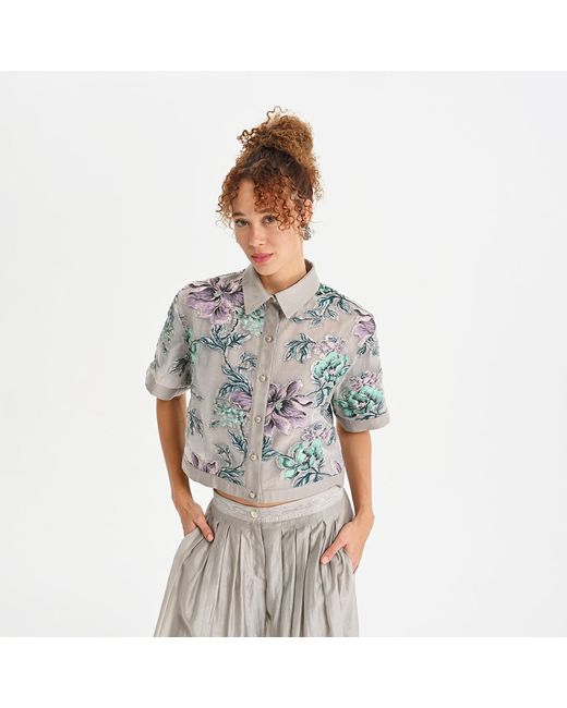 Lalipop Design Gray Cropped Jacquard Organza Jacket