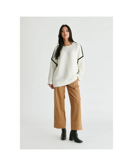 Paisie White Ribbed Jumper With Contrasting Embroidery