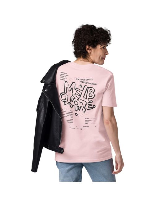 Anchor and Crew Pink Cotton Gustatory Melbourne Coffee Scene Organic Cotton Embroidered T-Shirt