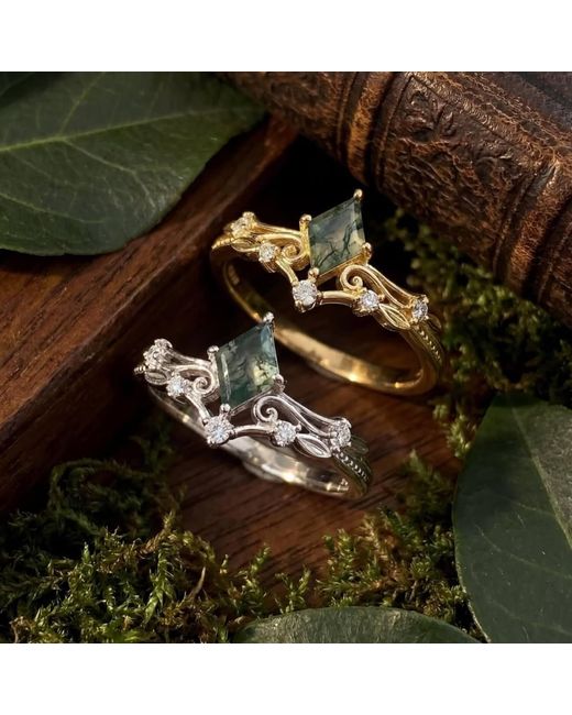 Azura Jewelry New York Metallic Victorian Lace Moss Agate Ring Vermeil