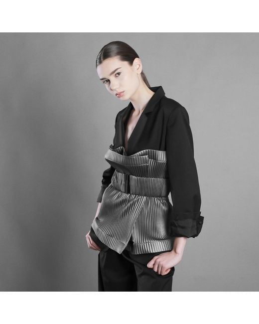 Silvia Serban Gray Antique Pleated Eco-Leather Belt