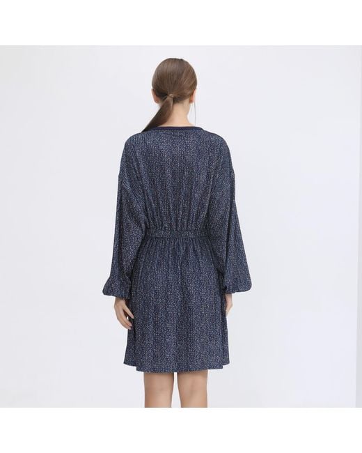 Smart and Joy Blue Lacing On V-Neck Velvet Tunic Dress With Liberty Print