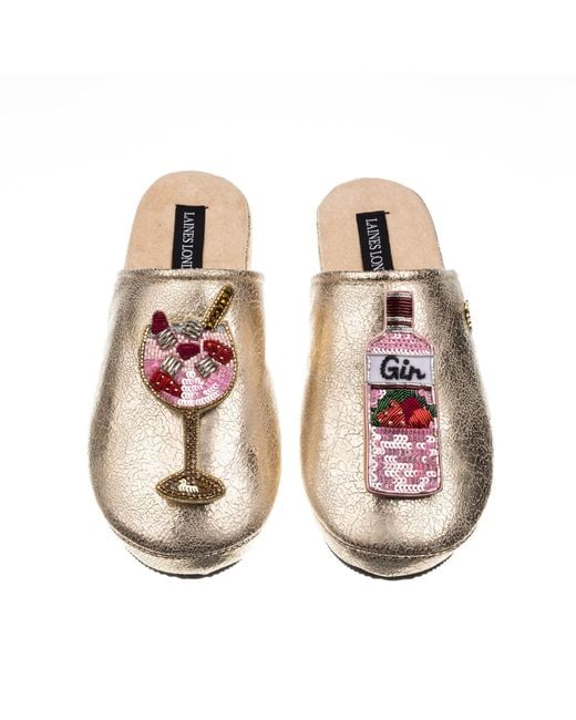 Laines London Metallic Softie Slippers With Gin Brooches