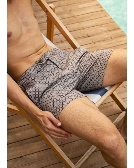 Vayla Gray Long Length Geometric Print Swim Shorts for men
