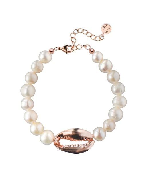 Adriana Pappas Designs Metallic Pearl Bracelet With Shell